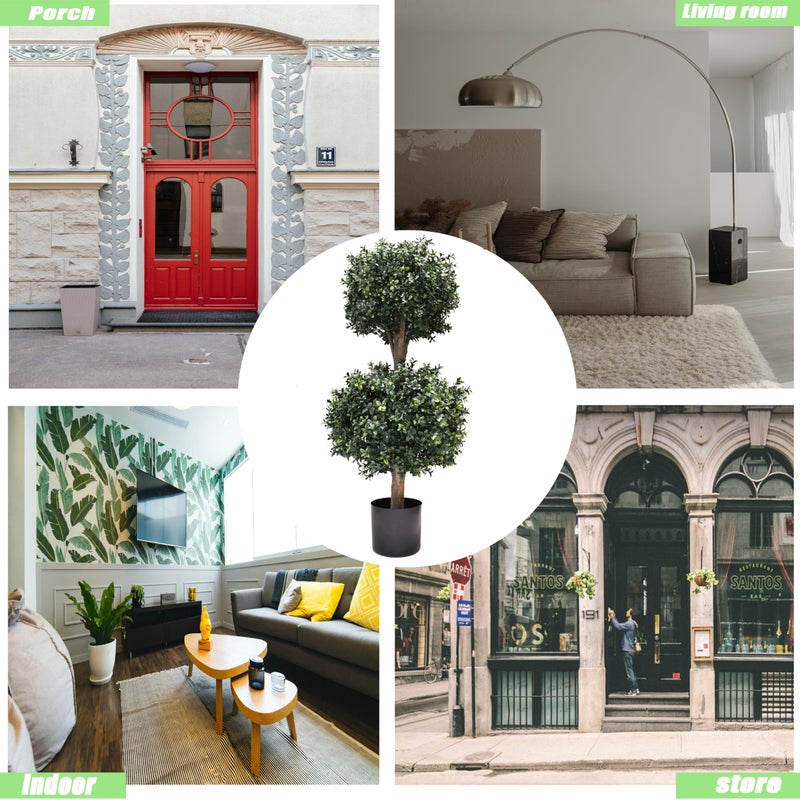 BLONYUVC 3Ft-35'' Artificial Boxwood Double Ball Topiary Trees,2PACK Faux Topiaries Tree Store Garden Indoor&Outdoor for Porch Home Decor - Image 5
