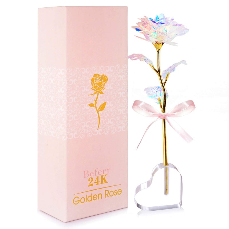 Birthday Galaxy Colorful Rose Gifts for Women Enchanted Rainbow Flower Gift with Heart Base Mothers Day Rose Gifts for Mum Best Present for Mum Wife Grandma Girlfriend Sister Mothers Anniversary