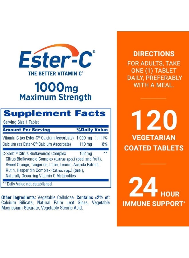 Ester - C Ester-C Vitamin C 1000 mg Coated Tablets, Immune System Booster, Stomach-Friendly Supplement, 120 Count - Image 2