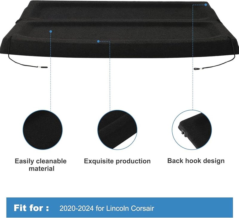 2020 2024 Lincoln Corsair 2 0L SUV Black Cargo Cover Trunk Tonneau Security Shade - Image 3