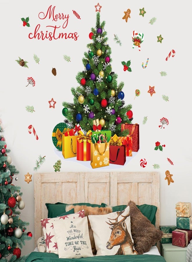 Amtoodopin Large Christmas Tree Wall Decals Xmas Pine Tree Wall Stickers Merry Christmas Quote Window Clings Peel and Stick Removable Vinyl DIY Wall Art for Nusery Playroom Bedroom - Image 1