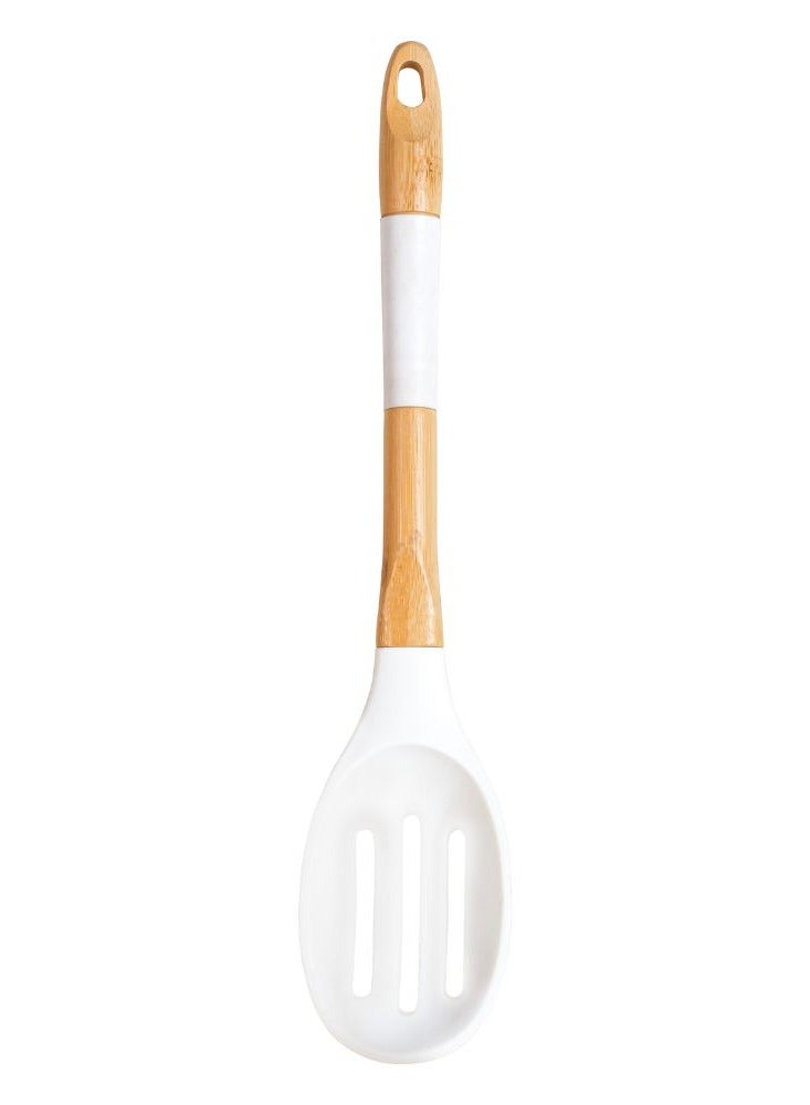 Silicone Slotted Spoon 36 cm – Heat-Resistant, Wood Handle - Image 1