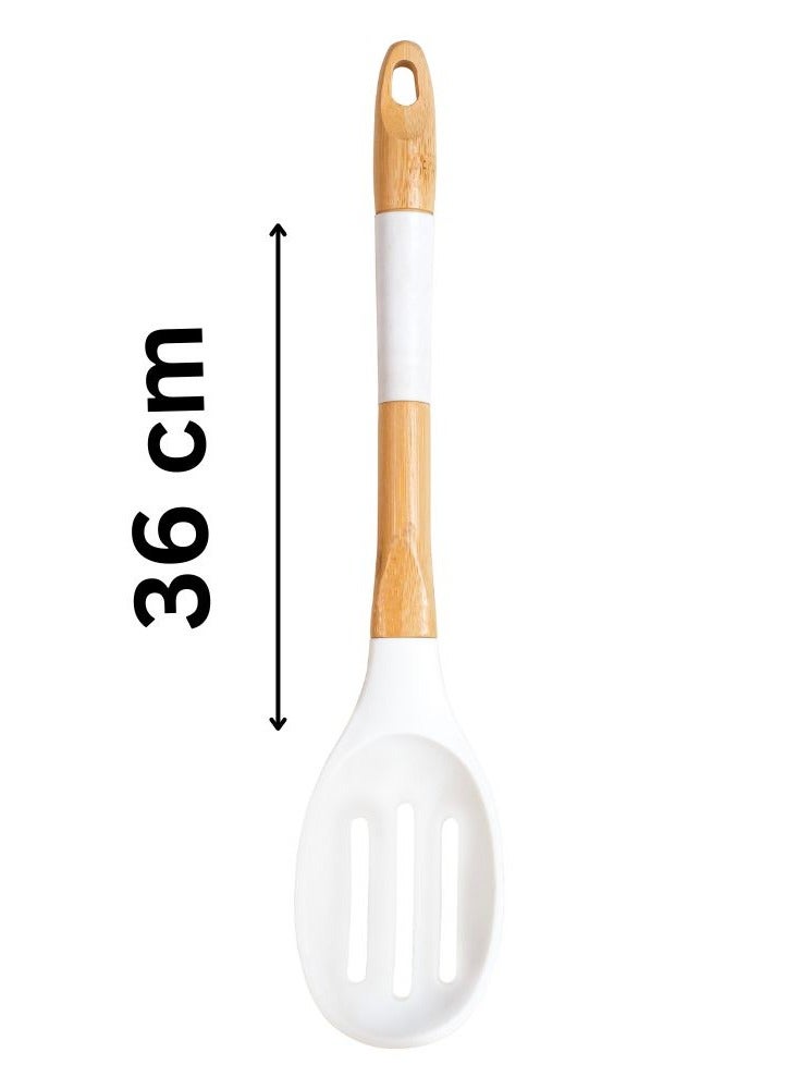Silicone Slotted Spoon 36 cm – Heat-Resistant, Wood Handle - Image 2
