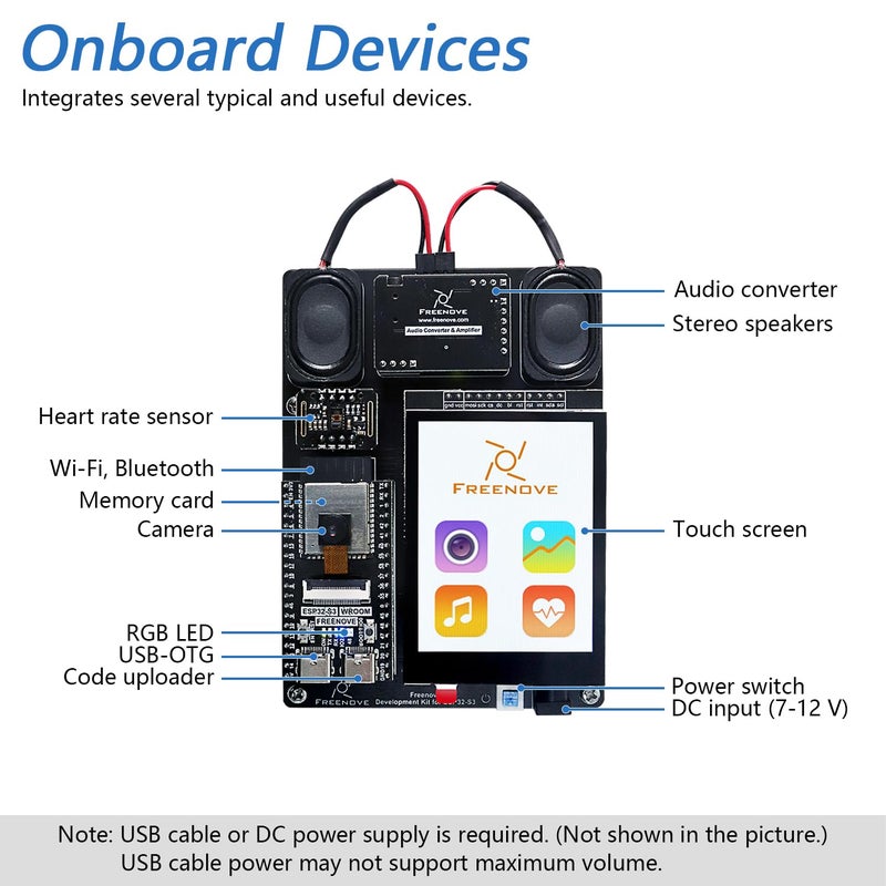 Freenove Development Kit for ESP32-S3 ESP32 S3 CAM (Included), Dual-core 32-bit 240 MHz Microcontroller, Onboard Camera Wireless, Touch Screen Stereo Speakers Heart Rate Sensor, Tutorial Code - Image 3
