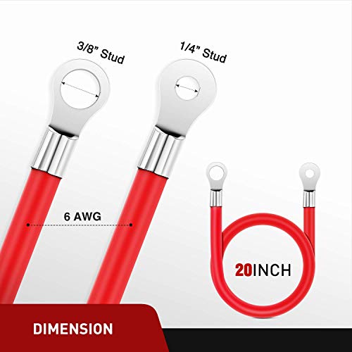Nilight كابلات عاكس الطاقة بطول 20 بوصة من نيلايت 6 AWG لكل بطارية مع أطراف سلكية مغطاة بالقصدير حمراء وسوداء 3/8 بوصة لوجز نحاسية متوازية خالية من الأكسجين للسيارات والدراجات النارية والطاقة الشمسية - Image 2