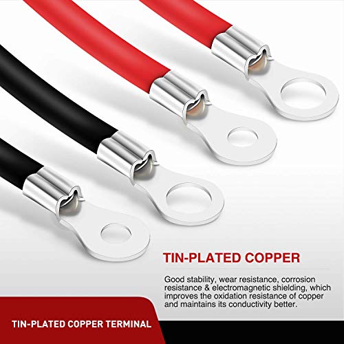 Nilight كابلات عاكس الطاقة بطول 20 بوصة من نيلايت 6 AWG لكل بطارية مع أطراف سلكية مغطاة بالقصدير حمراء وسوداء 3/8 بوصة لوجز نحاسية متوازية خالية من الأكسجين للسيارات والدراجات النارية والطاقة الشمسية - Image 3