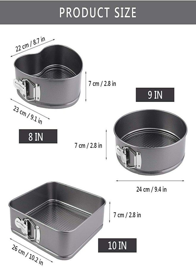 NEXT ANGLE STOREMART Cake Tin - Set of 3 - Heart Square Round Shapes with Loose Base - Non-Stick Quick Release Baking Pan Shapes - Great for Sponge Cakes and Cheesecakes (Multicolor) - Image 3
