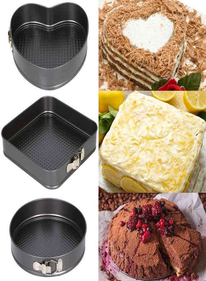 NEXT ANGLE STOREMART Cake Tin - Set of 3 - Heart Square Round Shapes with Loose Base - Non-Stick Quick Release Baking Pan Shapes - Great for Sponge Cakes and Cheesecakes (Multicolor) - Image 1