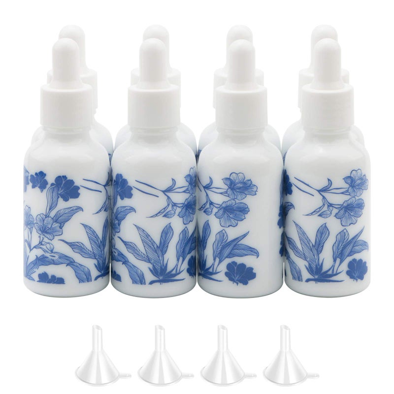 Newzoll 8Pcs 30Ml (1Oz) Dropper Vials Ceramic Perfume Bottles Empty Dropper Bottles Containers Jars For Essential Oils Cosmetic Liquid  Dropping Bottles With 4 Funnels - Image 1