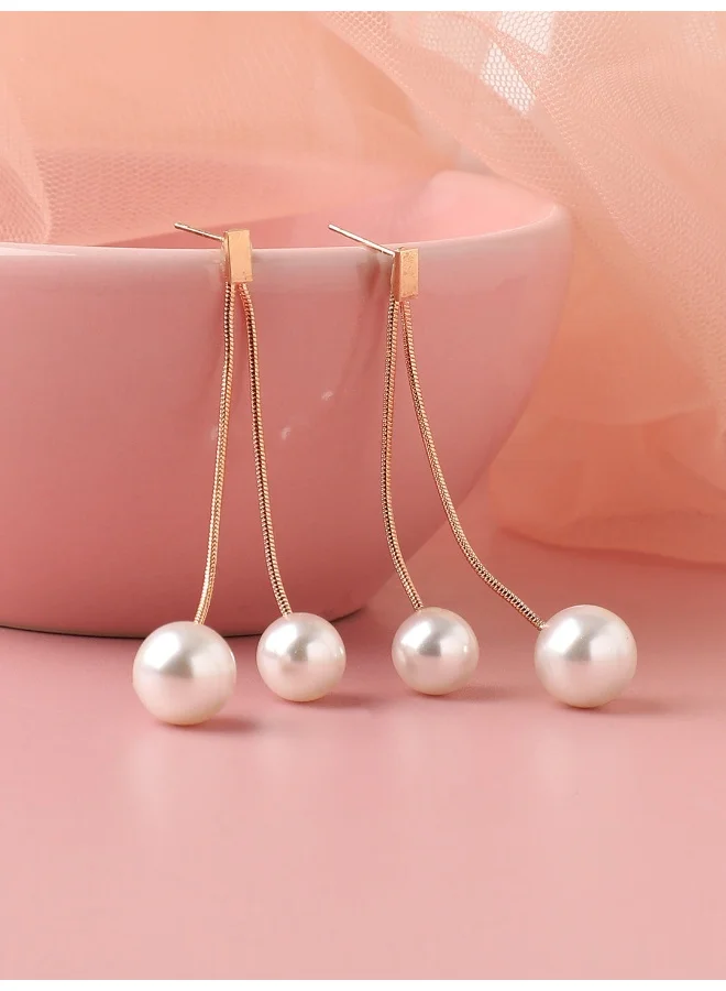 سوهي قرط متدلي من اللؤلؤ المطلي بالذهب