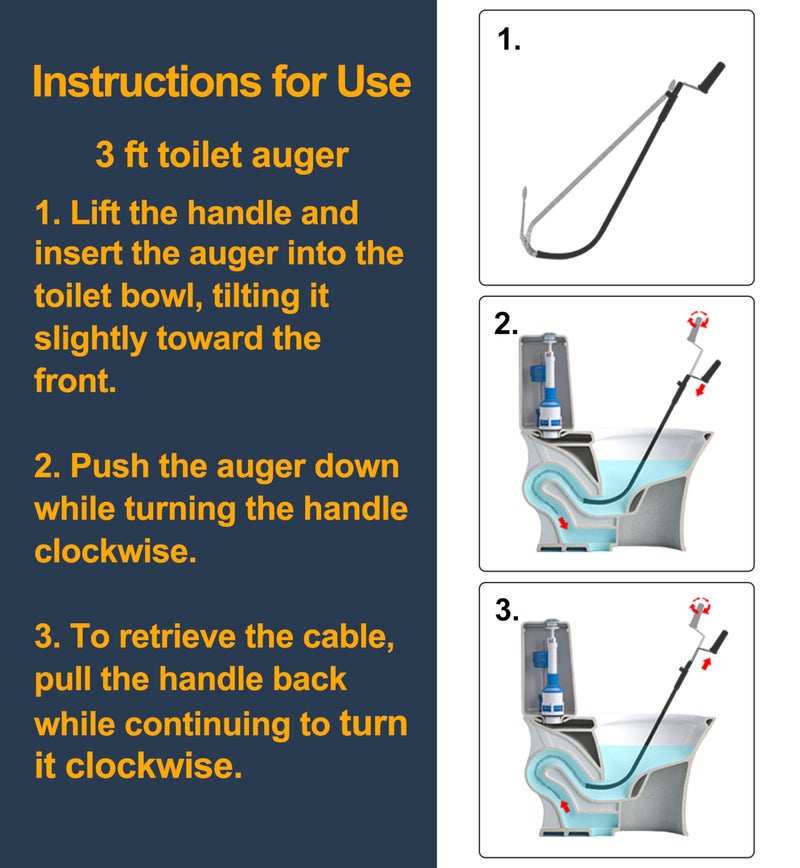 HimaPro Professional Toilet Auger/Closet Auger, 3 Feet Pipe Snake for Unclogging Toilets - Image 2