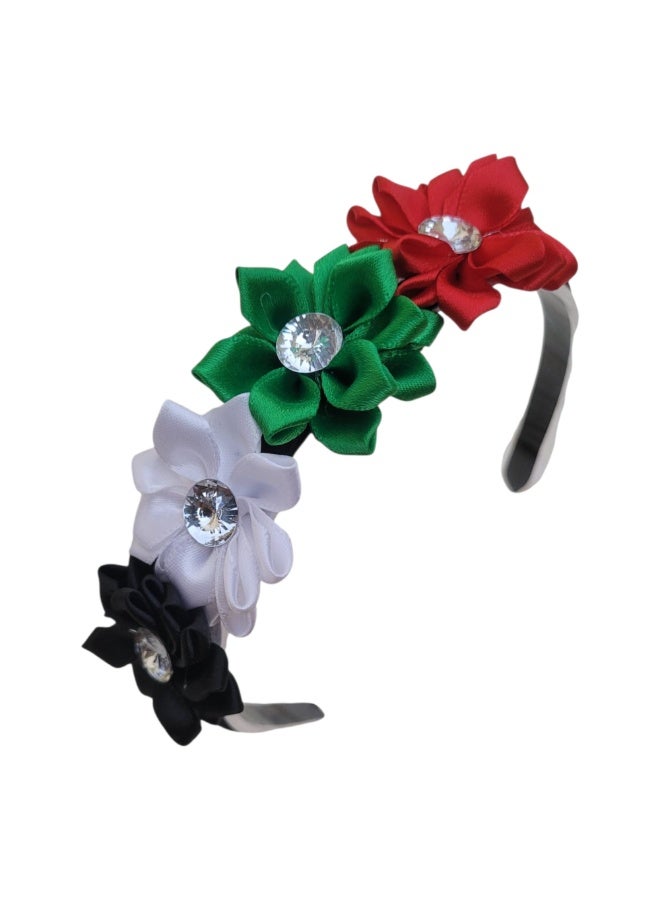 داديز أنجل إكسسوارات شعر للبنات بمناسبة اليوم الوطني لدولة الإمارات العربية المتحدة، زهور حمراء وخضراء وبيضاء وسوداء - Image 1