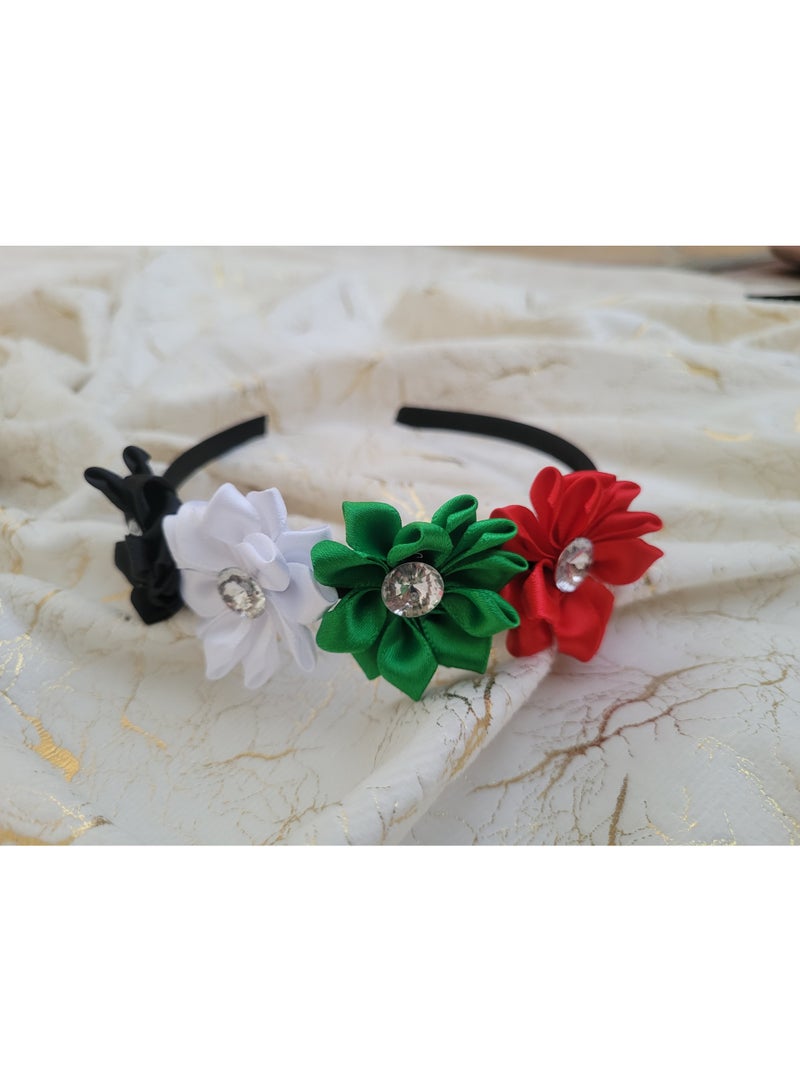 داديز أنجل إكسسوارات شعر للبنات بمناسبة اليوم الوطني لدولة الإمارات العربية المتحدة، زهور حمراء وخضراء وبيضاء وسوداء - Image 2