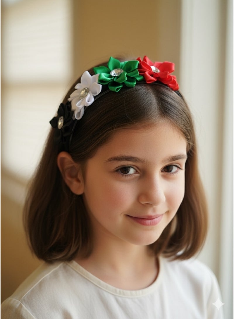 داديز أنجل إكسسوارات شعر للبنات بمناسبة اليوم الوطني لدولة الإمارات العربية المتحدة، زهور حمراء وخضراء وبيضاء وسوداء - Image 4