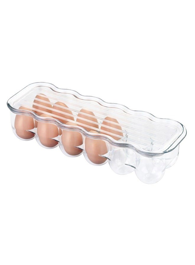 mDesign Stackable Plastic Covered Egg Tray Holder, Storage Container And Organizer For Refrigerator - Dozen-Section Carrier Bin With Lid And Handle - Holds 12 Eggs - Clear - Image 1