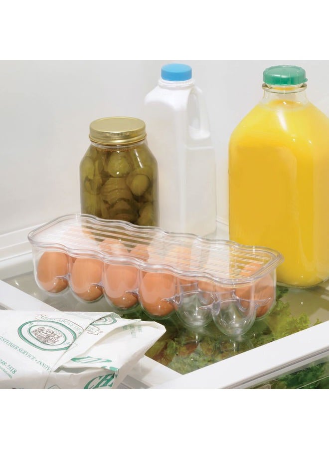 mDesign Stackable Plastic Covered Egg Tray Holder, Storage Container And Organizer For Refrigerator - Dozen-Section Carrier Bin With Lid And Handle - Holds 12 Eggs - Clear - Image 3