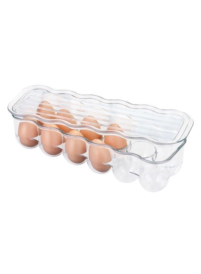 mDesign Stackable Plastic Covered Egg Tray Holder, Storage Container And Organizer For Refrigerator - Dozen-Section Carrier Bin With Lid And Handle - Holds 12 Eggs - Clear - Image 4
