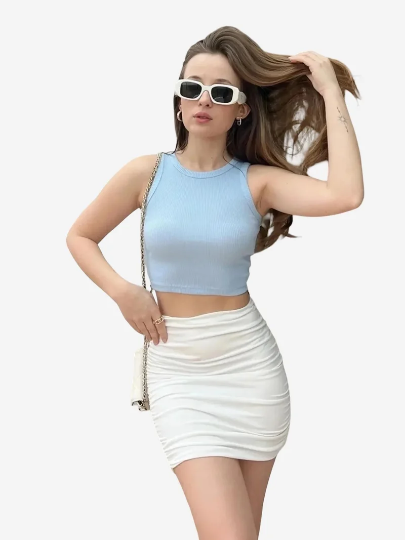 Bianco Lucci LUCCI Ribbed Halter Neck Fitted Crop Top