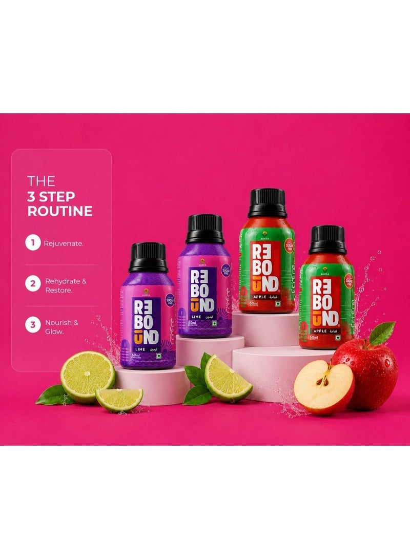 REBOUND مشروب ديتوكس منعش بجرعة واحدة من ريباوند، توابل الكركم، بنكهات التفاح والليمون، خالٍ من السكر، عبوة 4 × 60 مل - Image 2