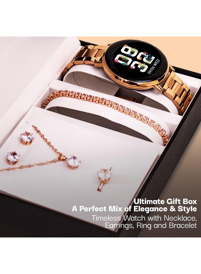 VIBEZ Vibez Glitz Luxury Smart Watch for Women & Gift Box- Stainless Metal Straps,1.39" Display, BT Calling Smartwatch & Jewellery Set for Women, Gifts for Women (Earrings, Necklace, Bracelet, Ring), Gold - Image 2
