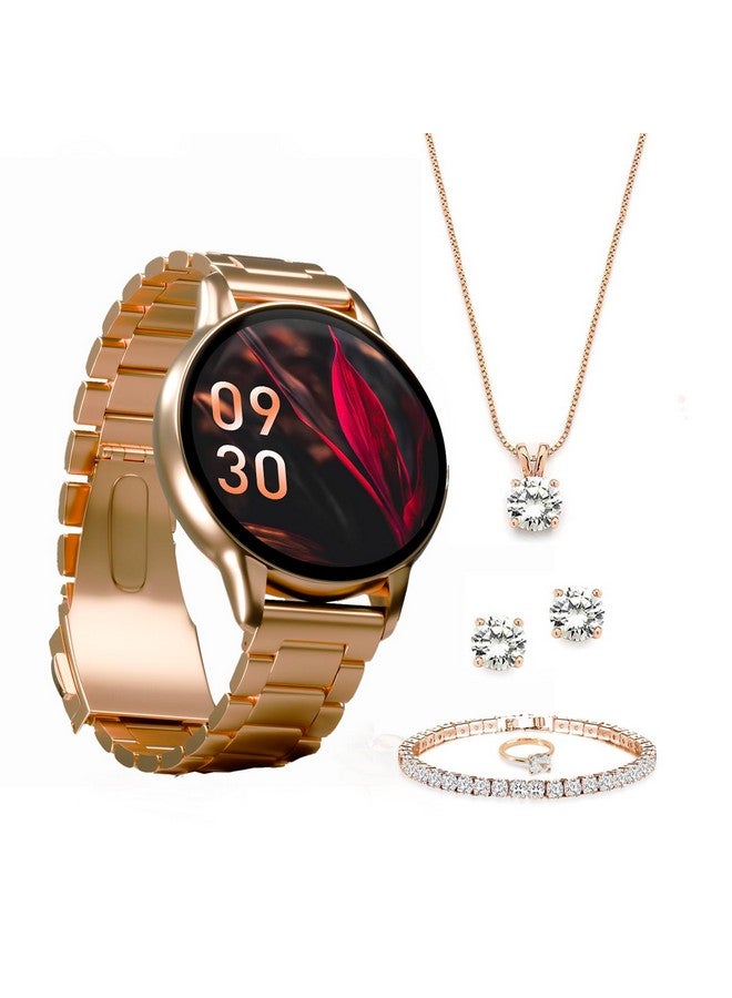 VIBEZ Vibez Glitz Luxury Smart Watch for Women & Gift Box- Stainless Metal Straps,1.39" Display, BT Calling Smartwatch & Jewellery Set for Women, Gifts for Women (Earrings, Necklace, Bracelet, Ring), Gold - Image 1