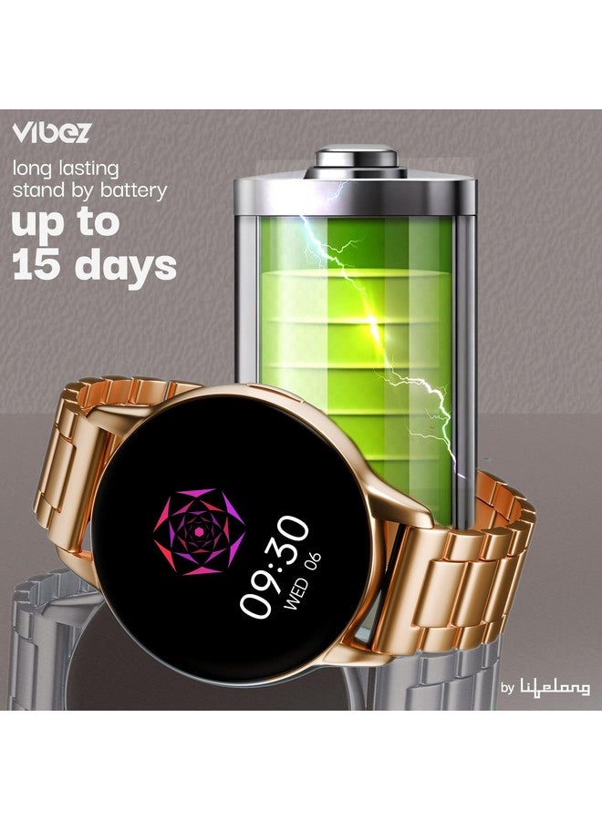 VIBEZ Vibez Glitz Luxury Smart Watch for Women & Gift Box- Stainless Metal Straps,1.39" Display, BT Calling Smartwatch & Jewellery Set for Women, Gifts for Women (Earrings, Necklace, Bracelet, Ring), Gold - Image 4