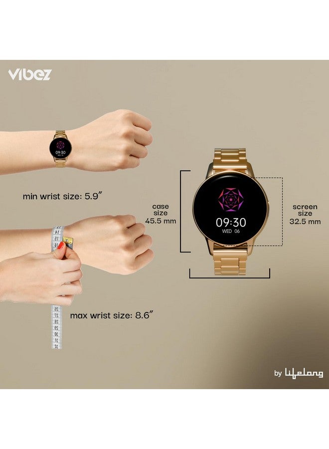 VIBEZ Vibez Glitz Luxury Smart Watch for Women & Gift Box- Stainless Metal Straps,1.39" Display, BT Calling Smartwatch & Jewellery Set for Women, Gifts for Women (Earrings, Necklace, Bracelet, Ring), Gold - Image 5