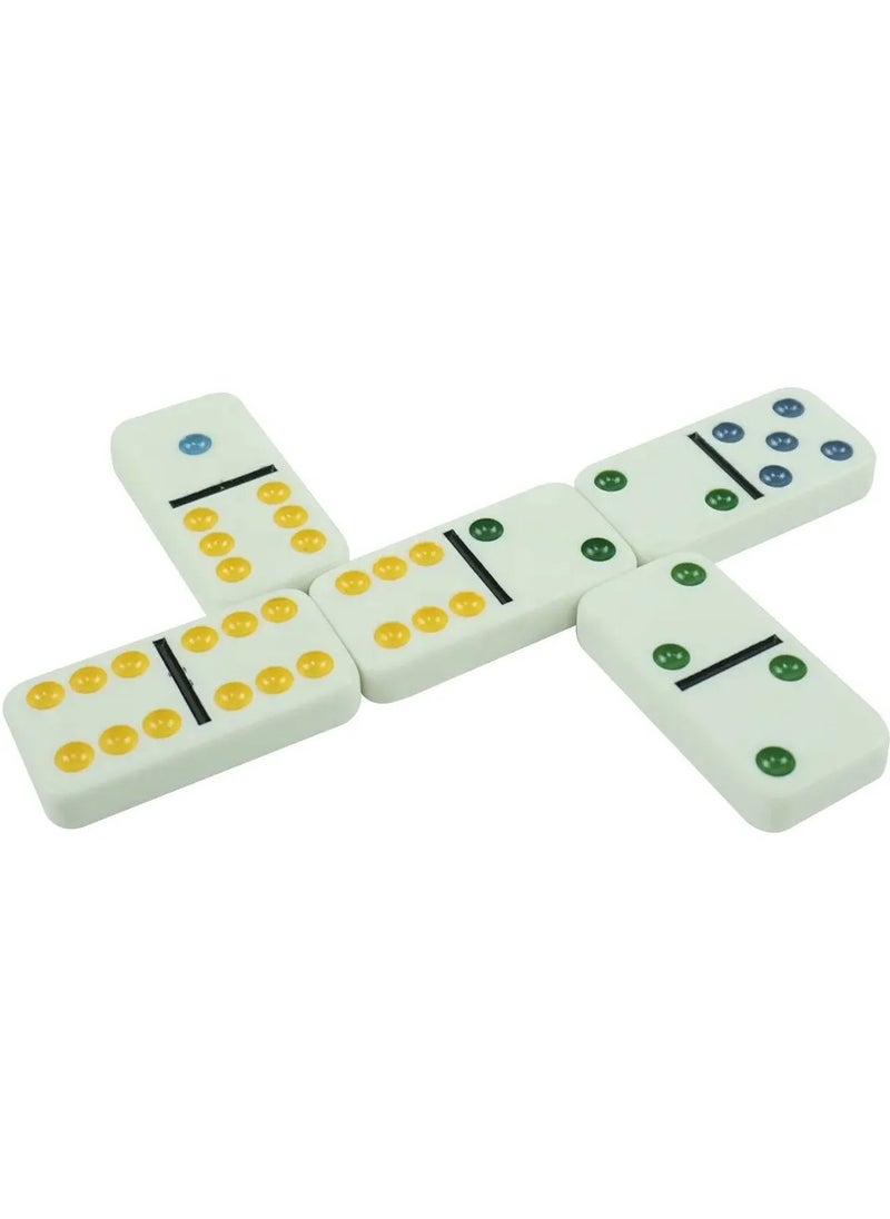 Dominoes - White Dominos with Color Dot Double Six Domino Game Set in Custom Tin Box for Table Entertainment Games Size: 19X11CM - Image 1