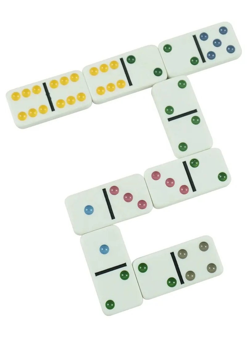 Dominoes - White Dominos with Color Dot Double Six Domino Game Set in Custom Tin Box for Table Entertainment Games Size: 19X11CM - Image 1