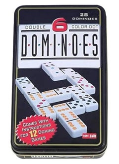White Dominos with Color Dot Double Six Domino Game Set in Custom Tin Box for Table Entertainment Games Size: 19X11CM