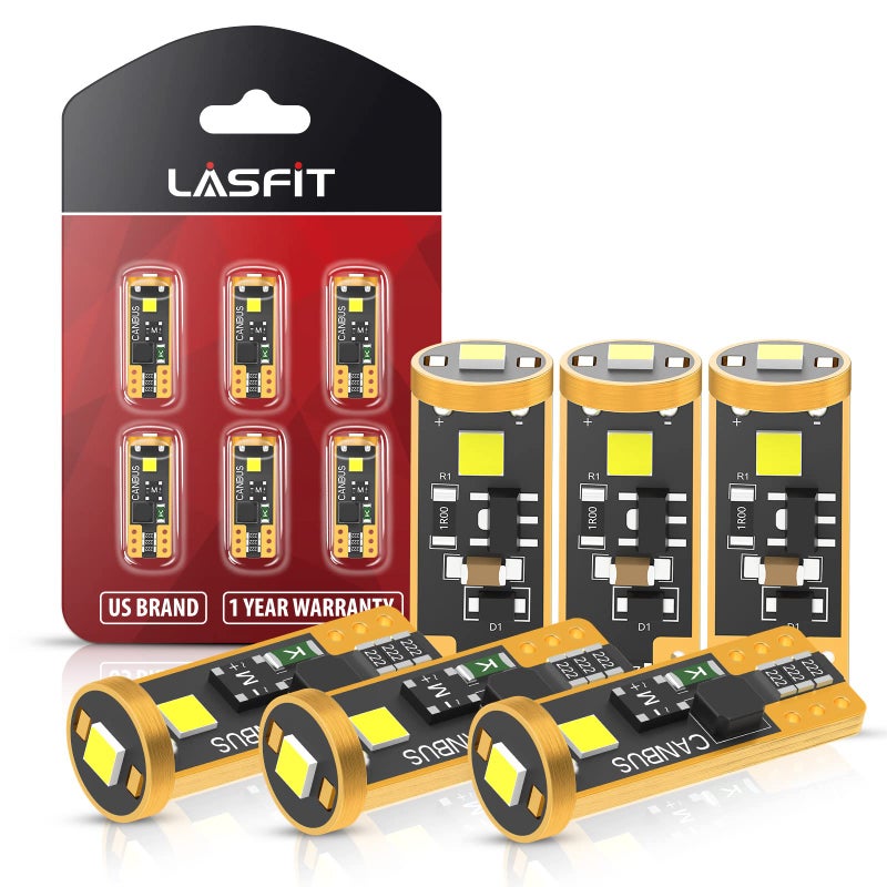 LASFIT 194 LED Bulb 6000K White, T10 168 2825 W5W LED Replacement Light Bulbs, For Dome Map Light, Door Light, Courtesy Light, License Plate Light, Trunk Light, Super Bright (Pack of 6) - Image 1