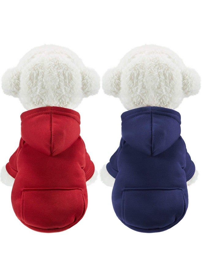 Satinior 2 Pieces Winter Dog Hoodie Warm Small Dog Sweatshirts with Pocket Cotton Coat for Chihuahua Clothes Puppy Costume(S,Dark Blue, Wine Red) - Image 1
