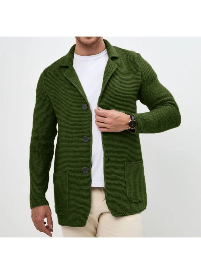 NIBEMINENT Autumn Daily Leisure Mens Knit Cardigan Tops Trendy Turn-down Collar Button-up Sweater Jacket Coats For Men Vintage Sweatercoats - Image 1