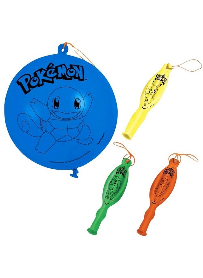 Amscan Assorted Colors Pokemon Punch Latex Balloons - Pack of 4 (6.5" x 2.75" Deflated Size) - Perfect for Parties & Celebrations - Image 1