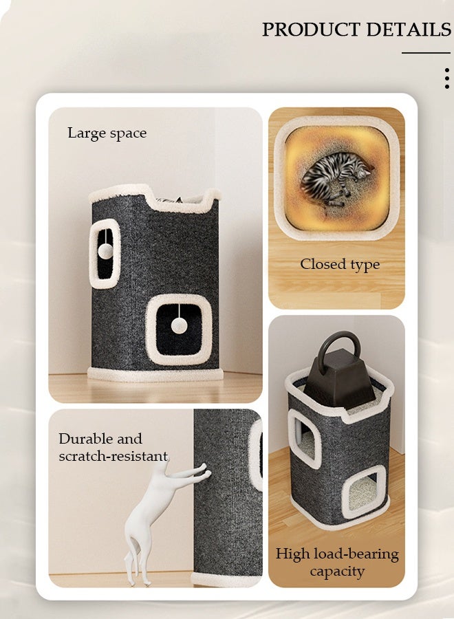 DUNISO بيت قطط للقطط الداخلية، سرير قطة كوندو، نافذة دائرية، سرير قطط مكون من 3 طبقات مع وسادة خدش ومكعب مخفي، سرير قطط كبير مغلق لعائلة متعددة القطط - Image 3