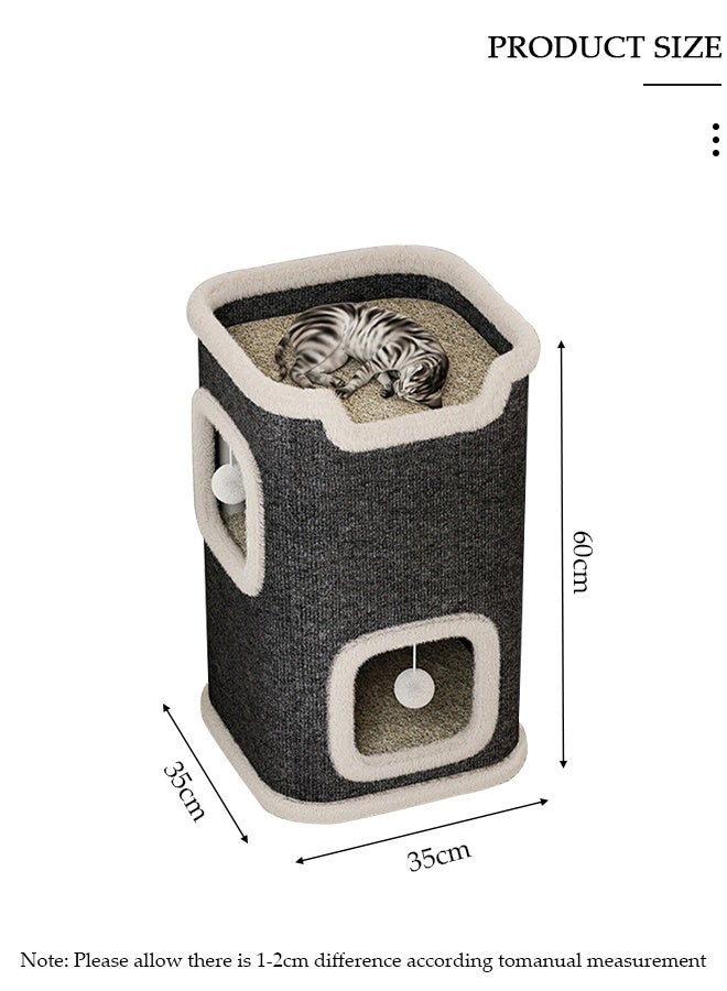 DUNISO بيت قطط للقطط الداخلية، سرير قطة كوندو، نافذة دائرية، سرير قطط مكون من 3 طبقات مع وسادة خدش ومكعب مخفي، سرير قطط كبير مغلق لعائلة متعددة القطط - Image 2