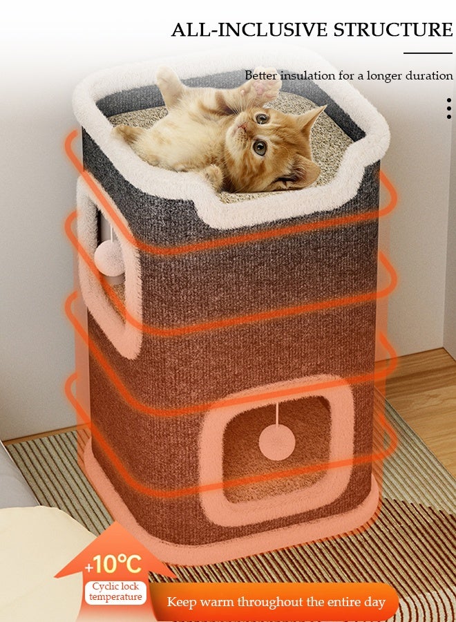 DUNISO بيت قطط للقطط الداخلية، سرير قطة كوندو، نافذة دائرية، سرير قطط مكون من 3 طبقات مع وسادة خدش ومكعب مخفي، سرير قطط كبير مغلق لعائلة متعددة القطط - Image 4