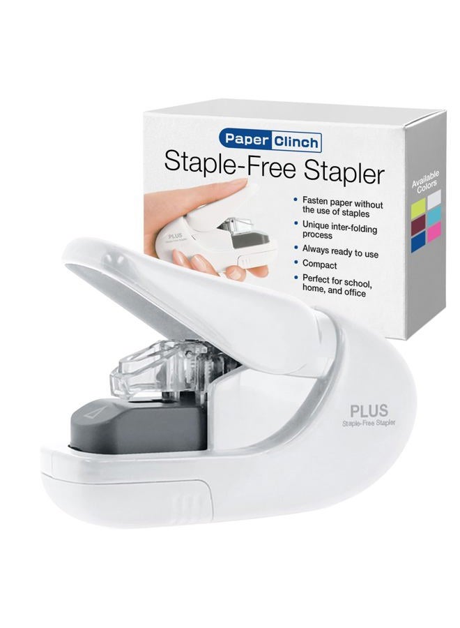 Plus Paper Clinch Compact Staple-Free Stapler, Ivory White - Image 1