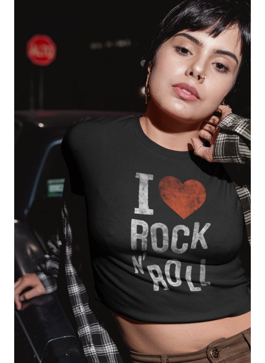 Fuddy Moda - I Love Rock'n Roll Written Crop Top, Women's Rock Themed Crop Blouse - Image 1