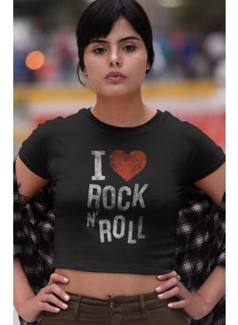 Fuddy Moda I Love Rock'n Roll Written Crop Top, Women's Rock Themed Crop Blouse  - Image 5