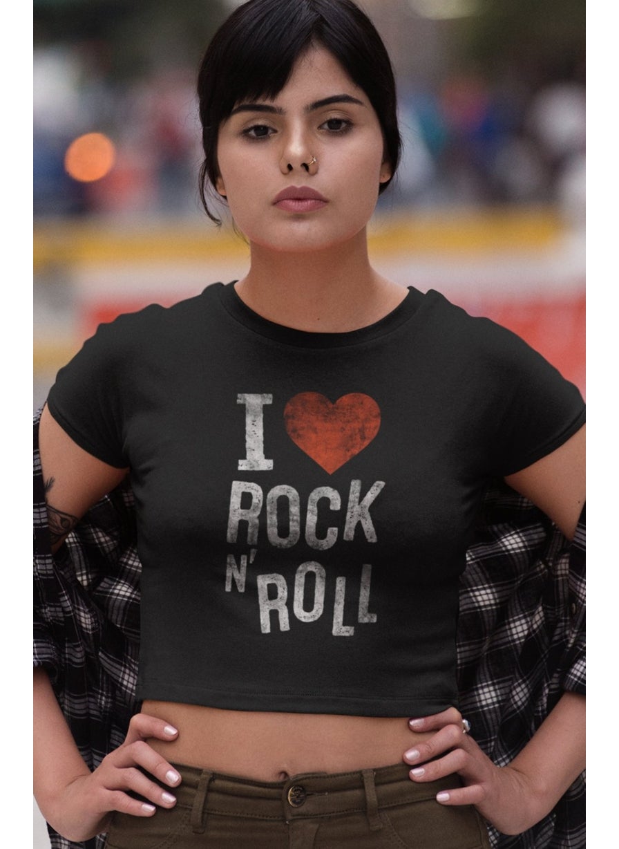 Fuddy Moda - I Love Rock'n Roll Written Crop Top, Women's Rock Themed Crop Blouse - Image 1