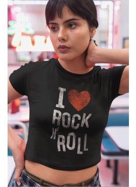 Fuddy Moda I Love Rock'n Roll Written Crop Top, Women's Rock Themed Crop Blouse  - Image 4