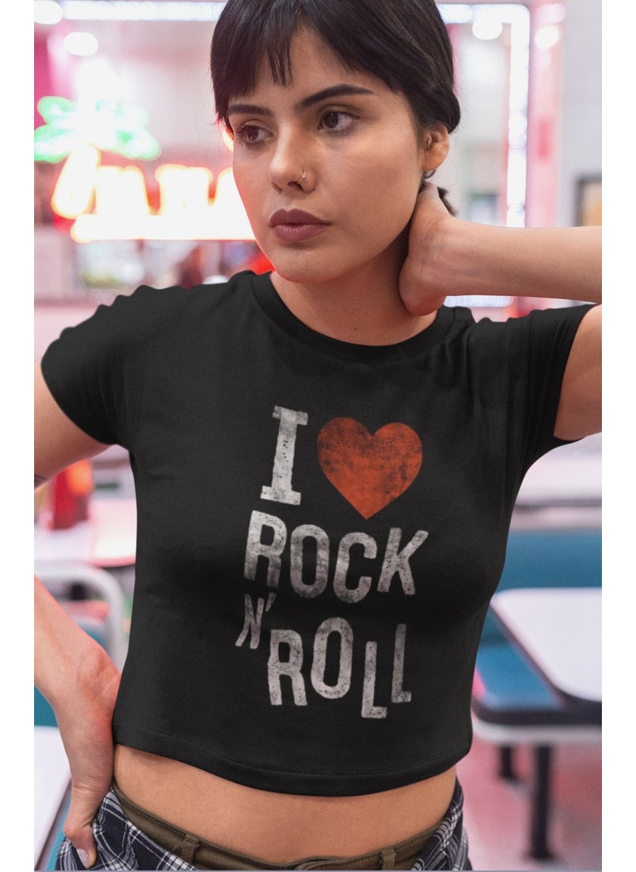 Fuddy Moda - I Love Rock'n Roll Written Crop Top, Women's Rock Themed Crop Blouse - Image 1