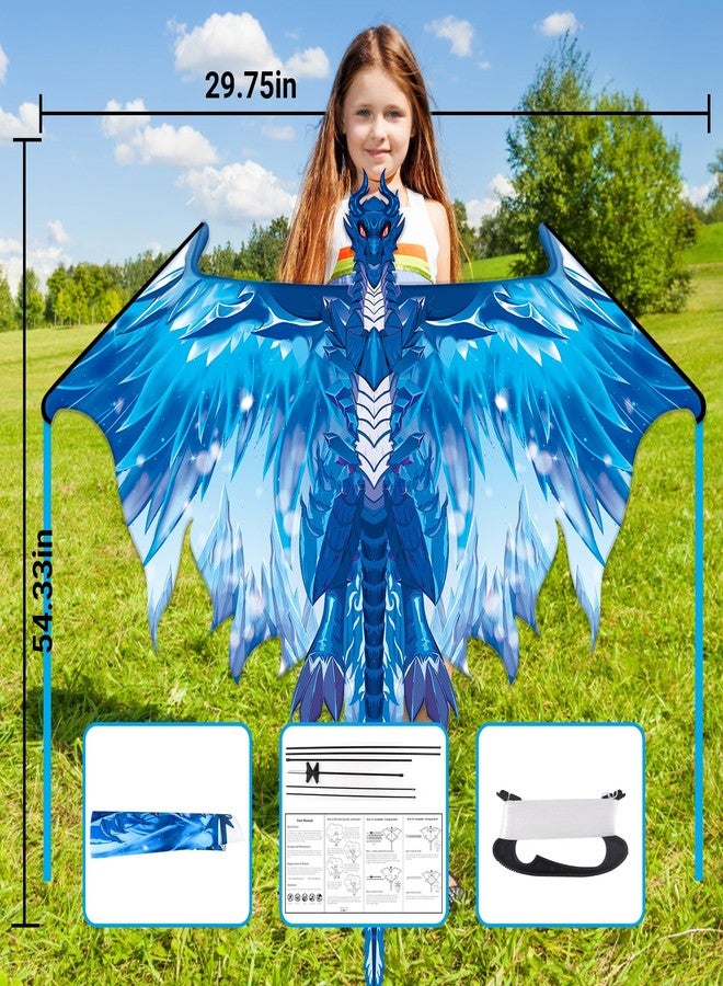 Crogift Dragon Kite for Adults, Kites for Kids Ages 4-8 8-12 Easy to Fly, Kids Kite for Boy Girls, Beginners, Beach Trip Park Family Outdoor Games (Ice Blue) - Image 3
