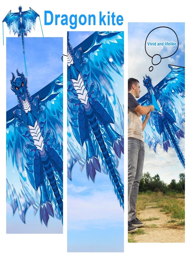 Crogift Dragon Kite for Adults, Kites for Kids Ages 4-8 8-12 Easy to Fly, Kids Kite for Boy Girls, Beginners, Beach Trip Park Family Outdoor Games (Ice Blue) - Image 4