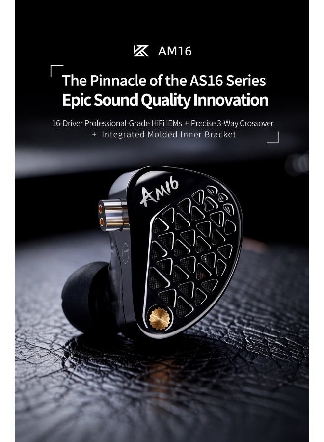 KZ AM16 iem 16-Driver Bass Improved Armature In-Ear Monitor Earphones, HiFi Professional IEM with 3-Way Crossover, Ultra-Wide Frequency Response, 0.75 mm 2-Pin Cable, Studio-Grade Sound for Music & Gaming – Bass Improved Version with Mic - Image 2