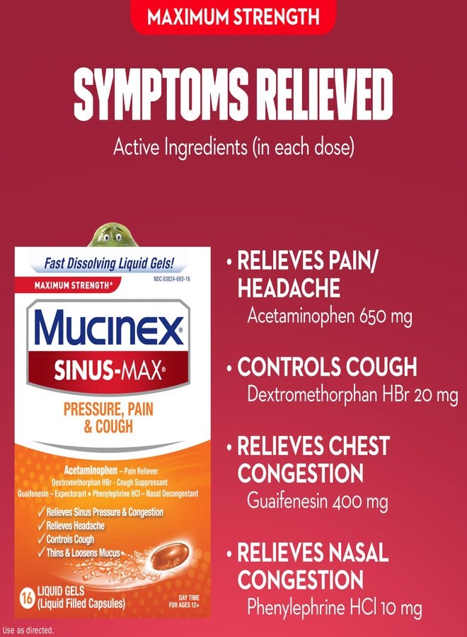 Mucinex Sinus-Max Liquid Gels for Severe Congestion Relief, 16 Count - Image 4