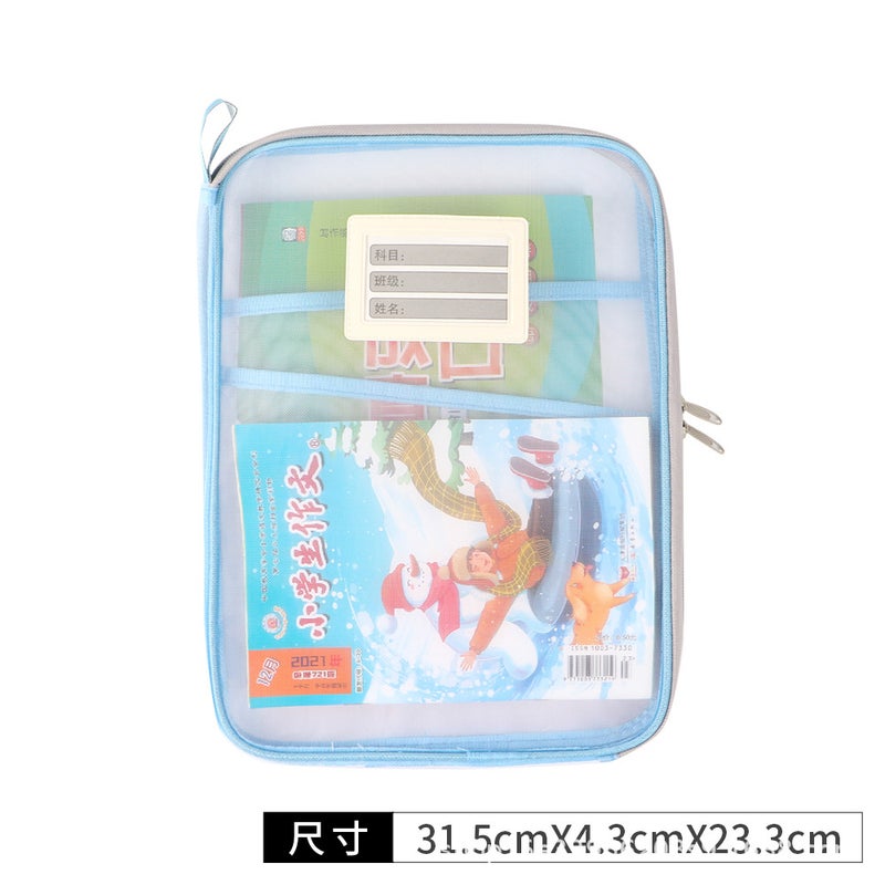 Special L-Shaped Large Opening Subject Bag For Taking Goods, Multi-Layer Mesh File Zipper Student Bag For Exam Tutoring - Image 1