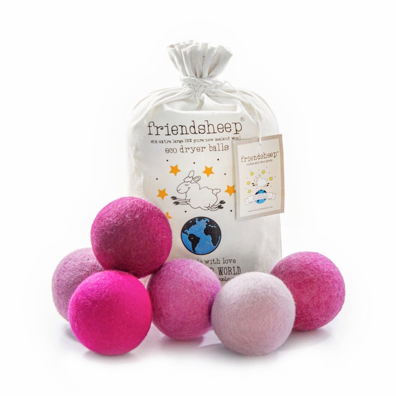 Friendsheep Wool Dryer Balls 6 Pack XL Organic Premium Reusable Cruelty Free Handmade Fair Trade No Lint Fabric Softener Pink Valentine
