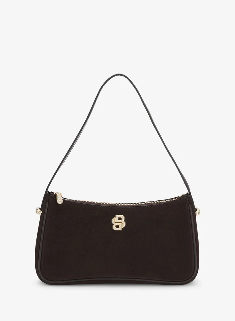 بوس Suede shoulder bag with metallic Double B monogram